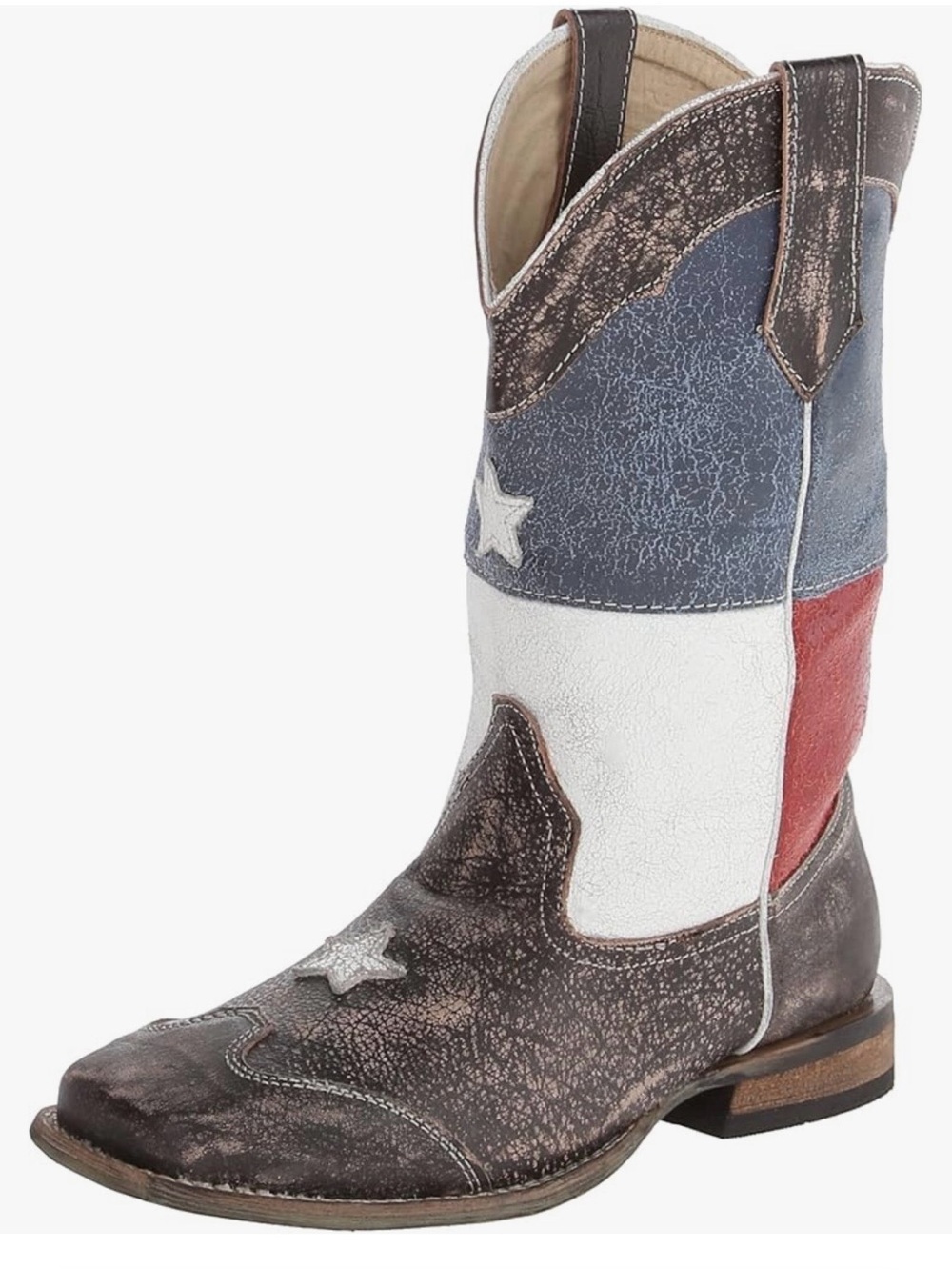 Roper Kids Western Flag Boots in Blue, White, Red, Brown